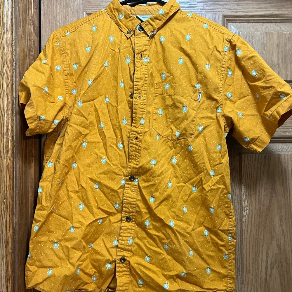 Yellow Casual Button Down Shirt with White Pattern